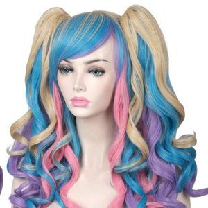 Long Curly Rainbow Ponytail Wig